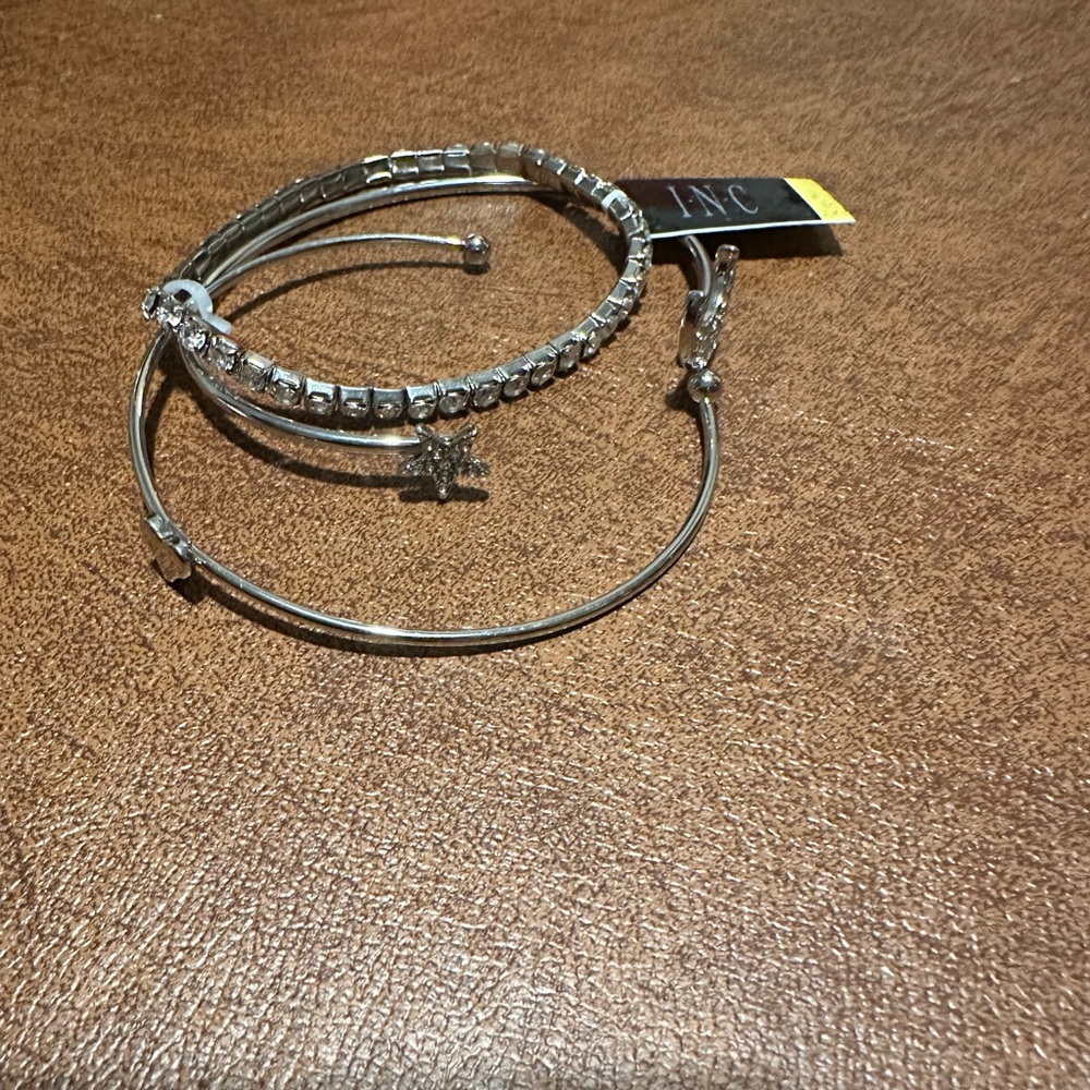 Inc International Silver 3-Pc. Set Heart & Crystal Moon & Star Bracelets